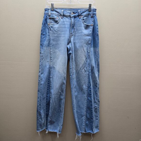 American Eagle Outfitters Denim - American Eagle Low Rise Baggy Wide Leg Jeans SZ 2 Raw Hem Blue Grunge Y2K Skater